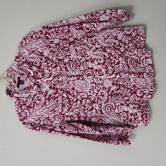 Tommy Hilfiger Blouse Womens All Over Print Floral Size L Shirt Button Artsy - Picture 1 of 11